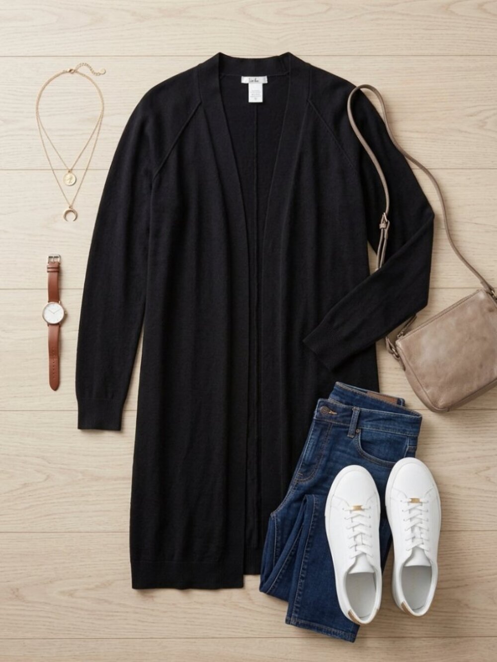 Isela | Black Full Length Cardigan Long Open Front Duster Sweater | Size M